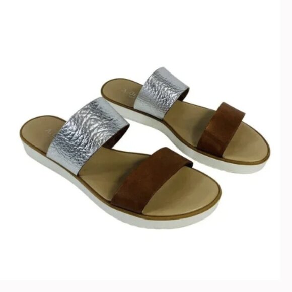 🤍 A Giannetti Bohemian Flat Slide Sandals Double Leather Straps Italy Sz 8 - Picture 2 of 10